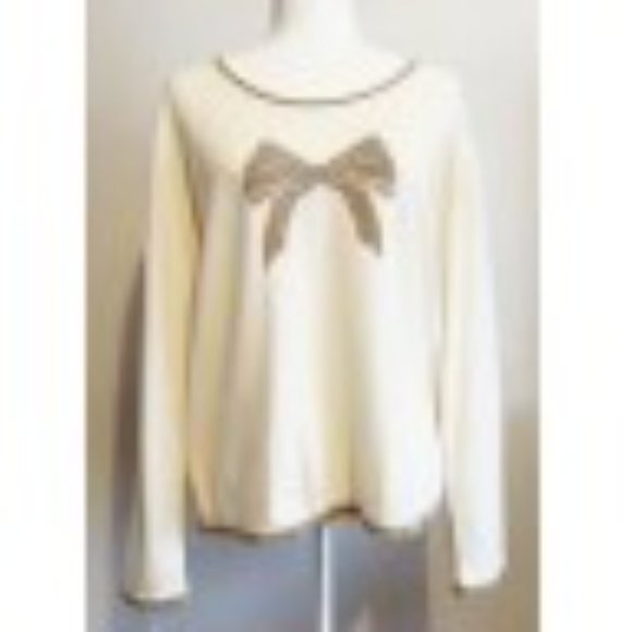 Weill Paris VINTAGE Cream/Tan Sequin Bow Sweater - Picture 2 of 11